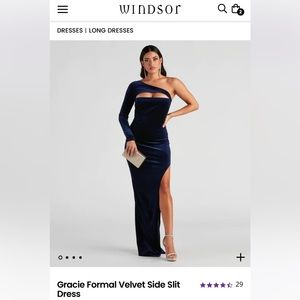Windsor Gracie Formal Velvet Side Slit Dress